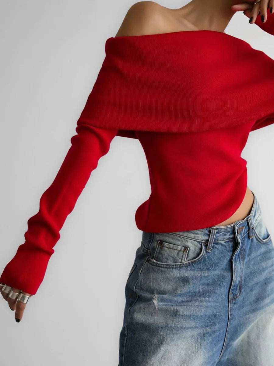 Off Shoulder Women Gray Sweater