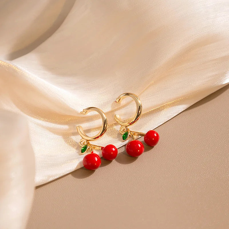 LATS Red Zircon Cherry Leaf Stud Earrings