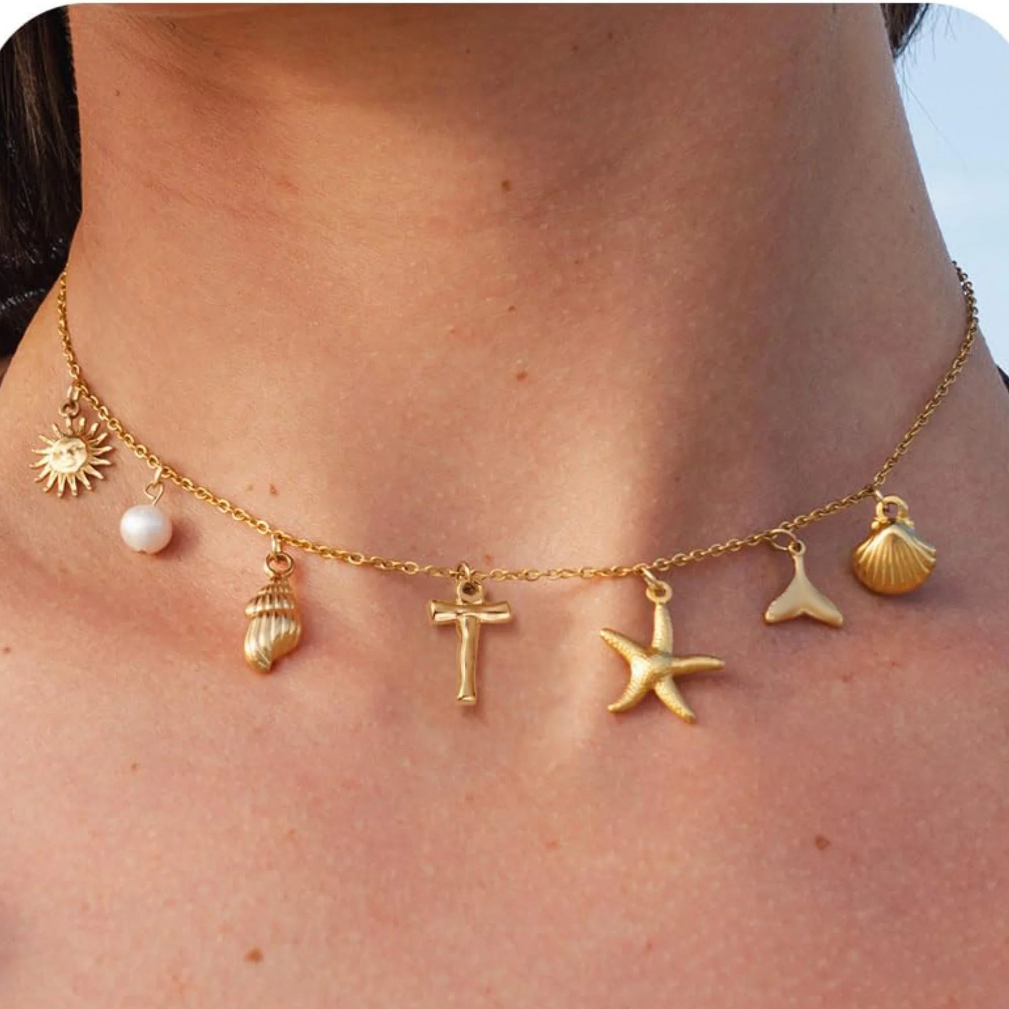 MHS.SUN Starfish Shell Initial Necklace