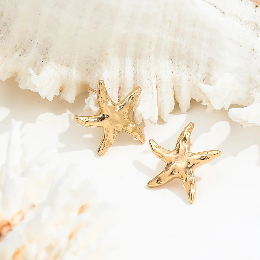 LATS Punk Metal Starfish Stud Earrings for