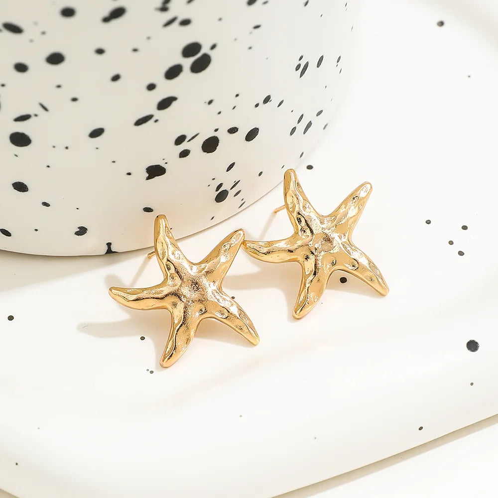 LATS Punk Metal Starfish Stud Earrings for