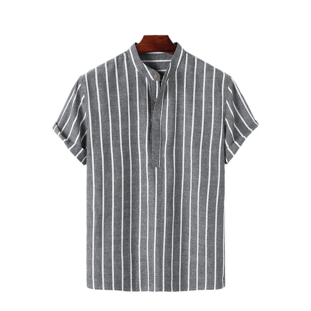 Men Fashion Striped Shirt Short Sleeve