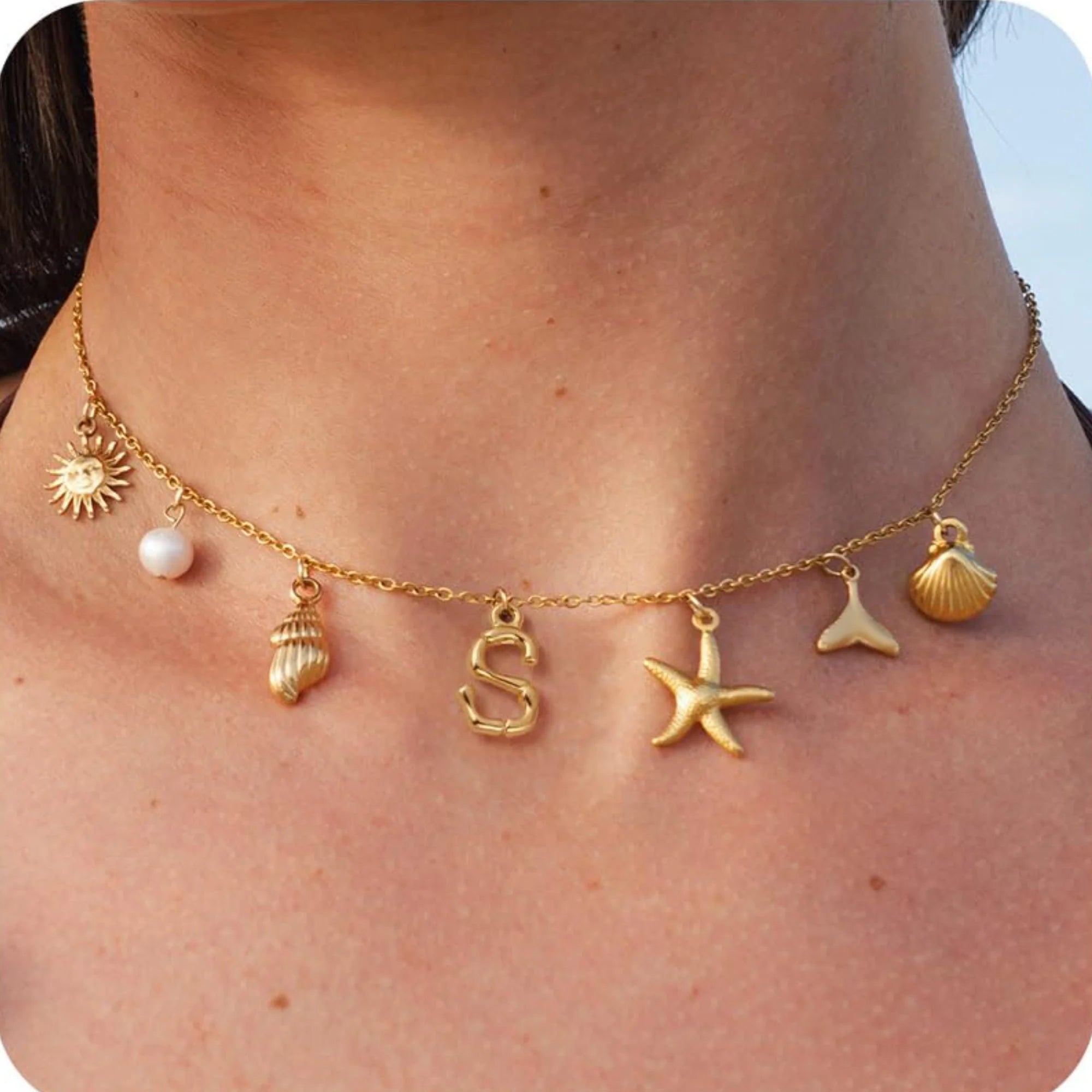 MHS.SUN Starfish Shell Initial Necklace