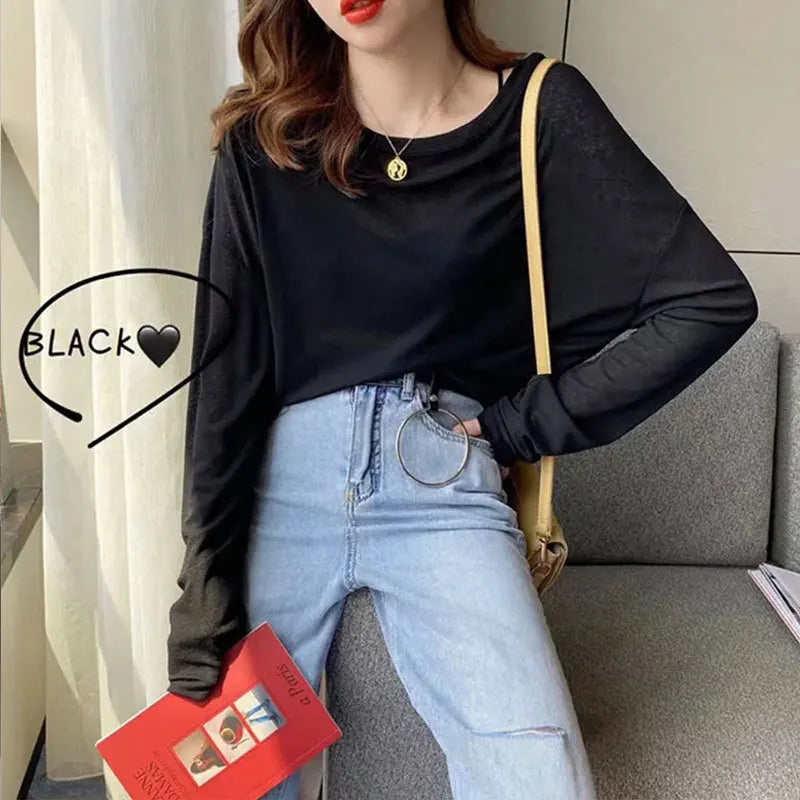 Knitted Solid Sun Proof Blouse Women