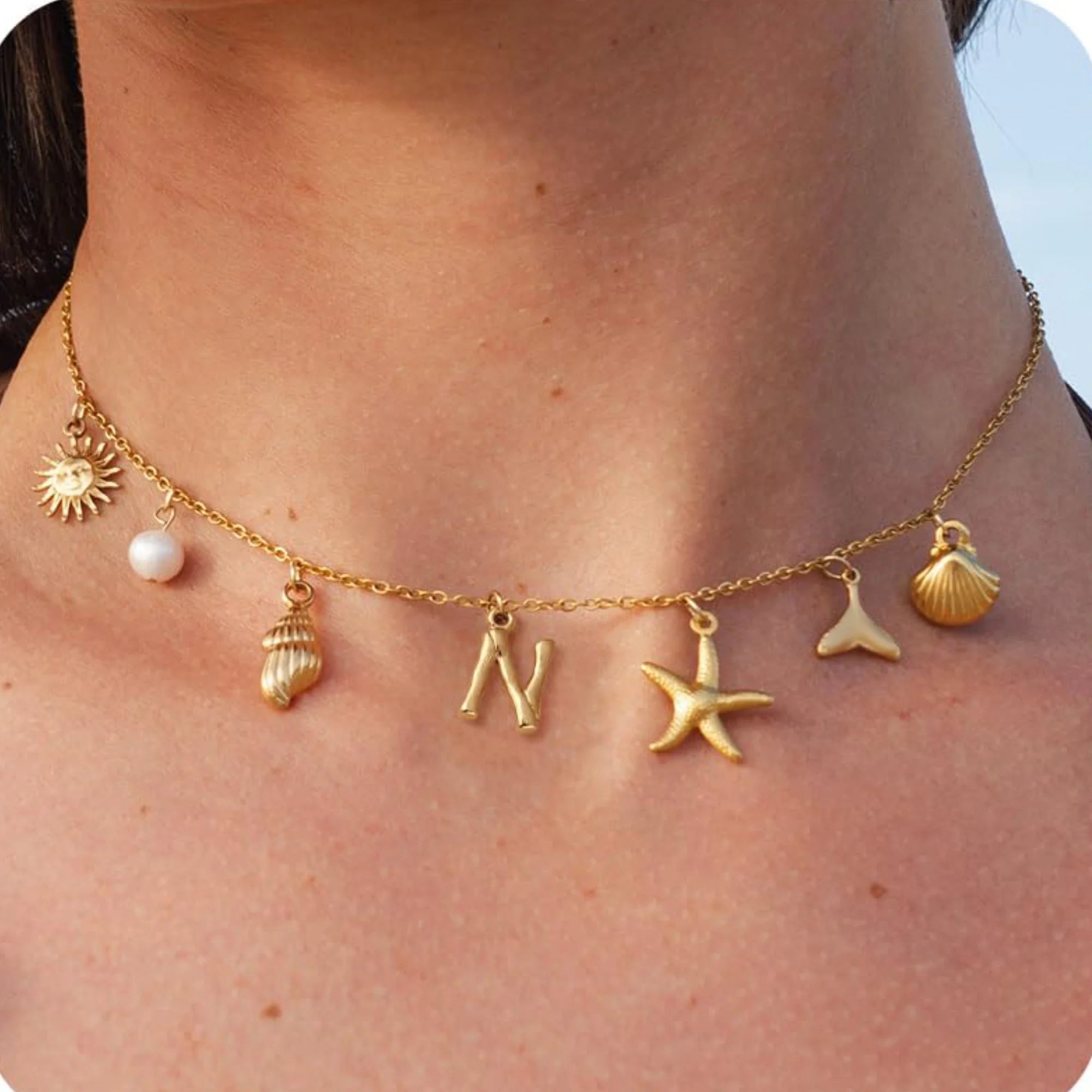 MHS.SUN Starfish Shell Initial Necklace