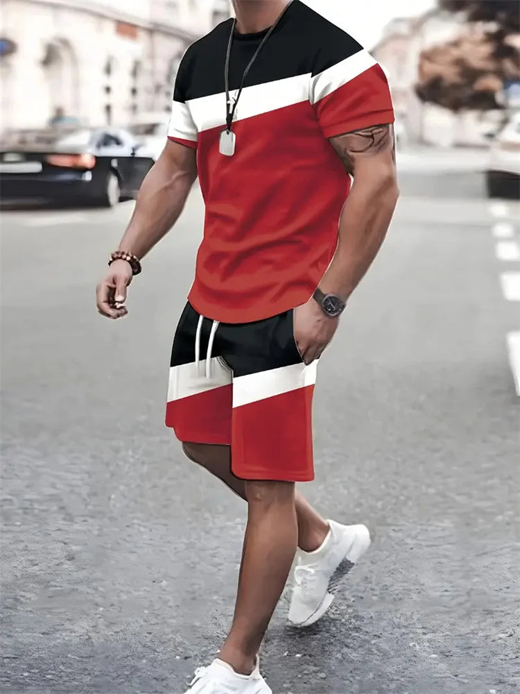 New summer men's sportswear short-sleeved T-shirt suit two-piece outdoor travel clothing oversized shorts training clothes