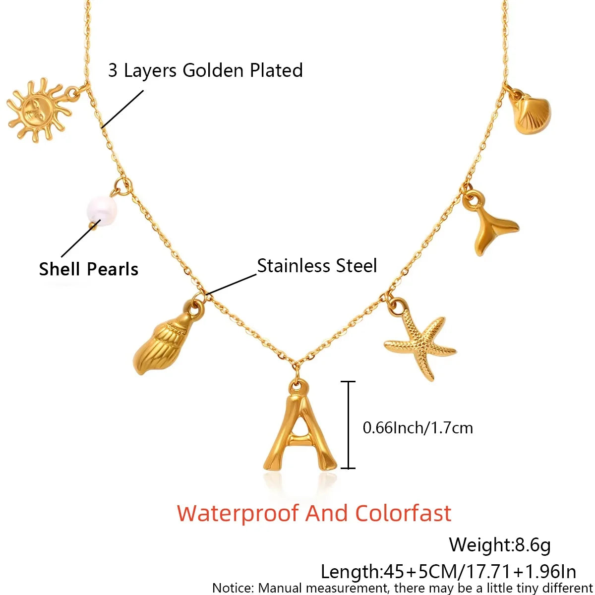 MHS.SUN Starfish Shell Initial Necklace