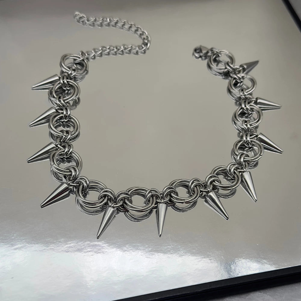 Goth Spiky Chainmail Choker Necklace