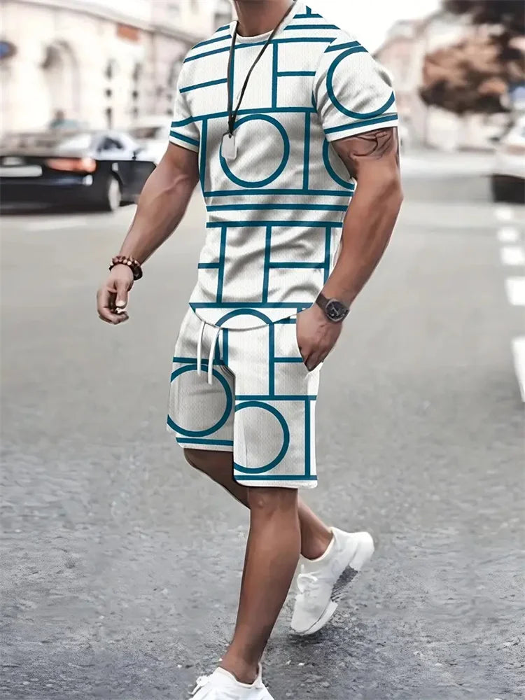 New summer men's sportswear short-sleeved T-shirt suit two-piece outdoor travel clothing oversized shorts training clothes