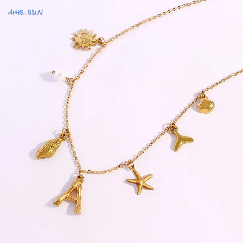 MHS.SUN Starfish Shell Initial Necklace