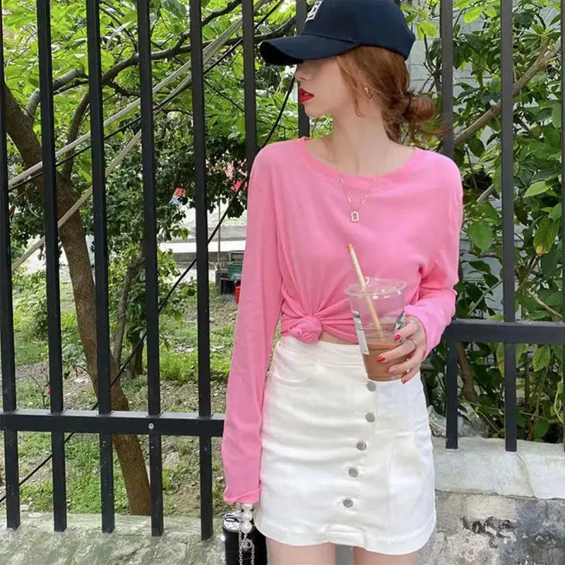 Knitted Solid Sun Proof Blouse Women
