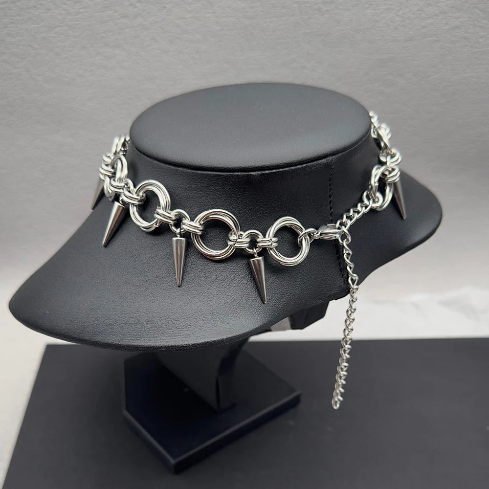 Goth Spiky Chainmail Choker Necklace