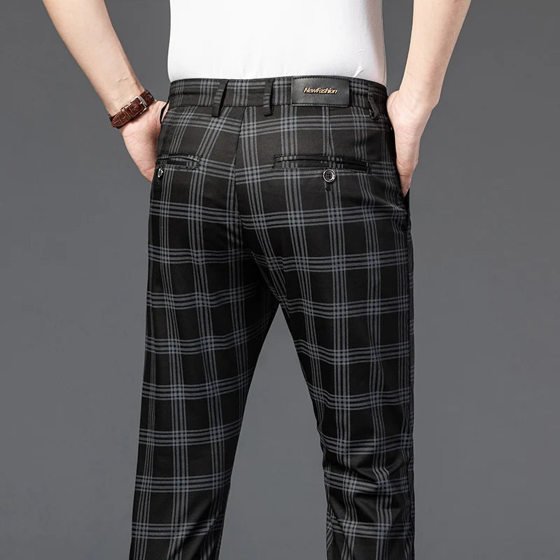 Mens Slim Cotton Plaid Pants Male Brand Clothes Pants 7 Colors New Fashion Casual Business Classic Work Stretch Comfort Trousers