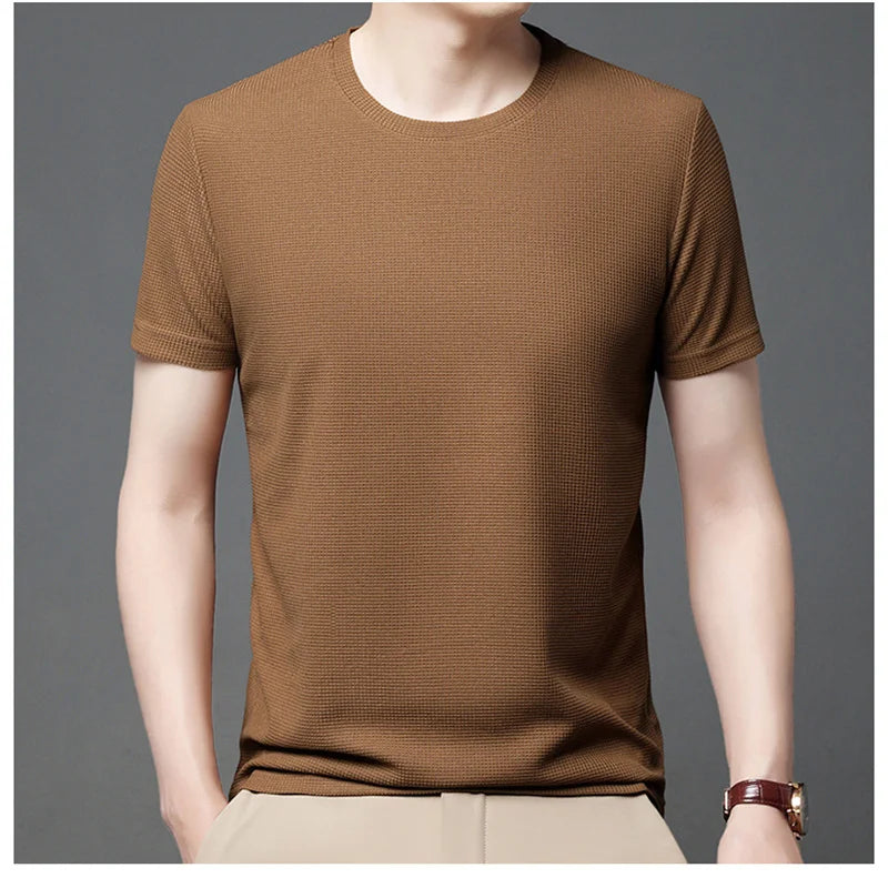Men Fashion Waffle t-Shirt Round Neck