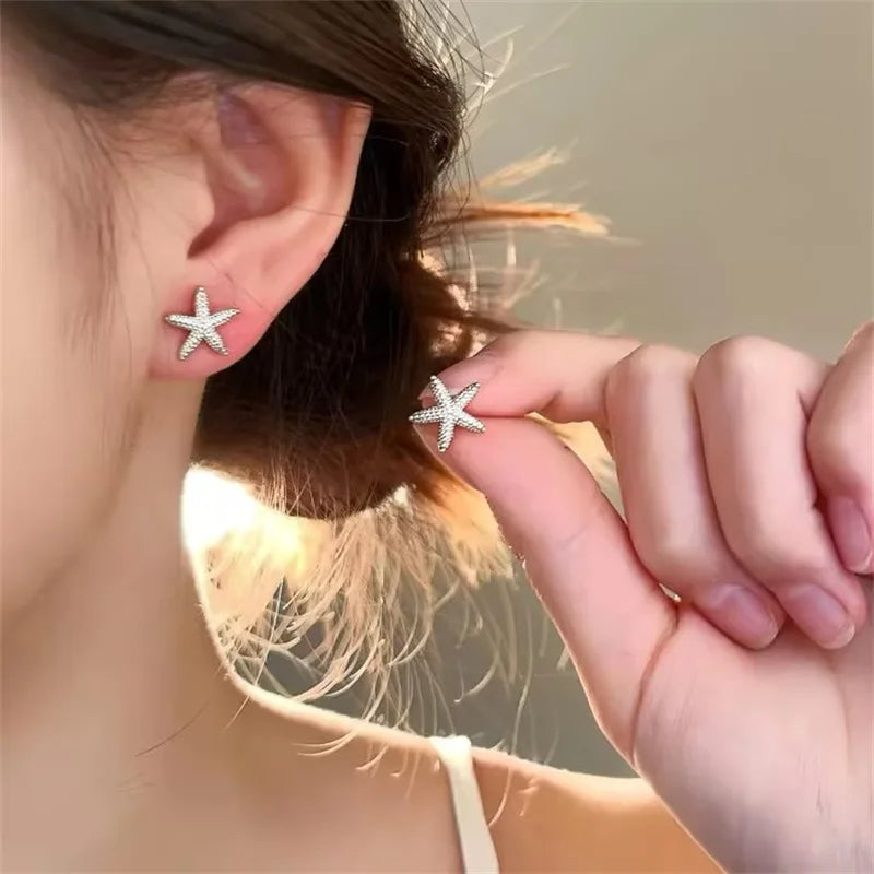 LATS Punk Metal Starfish Stud Earrings for