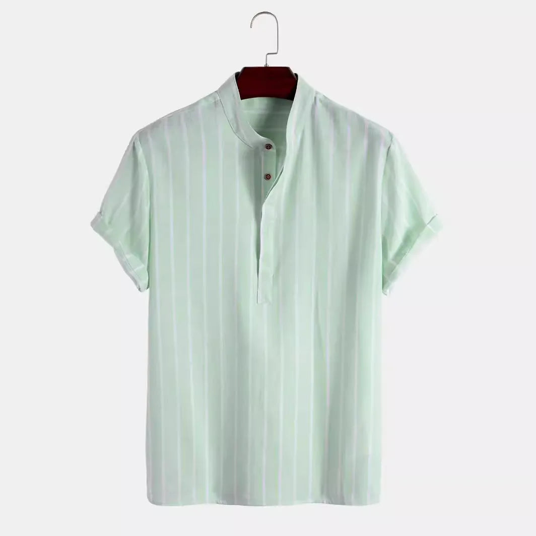 Men Fashion Striped Shirt Short Sleeve