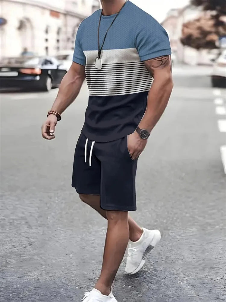New summer men's sportswear short-sleeved T-shirt suit two-piece outdoor travel clothing oversized shorts training clothes