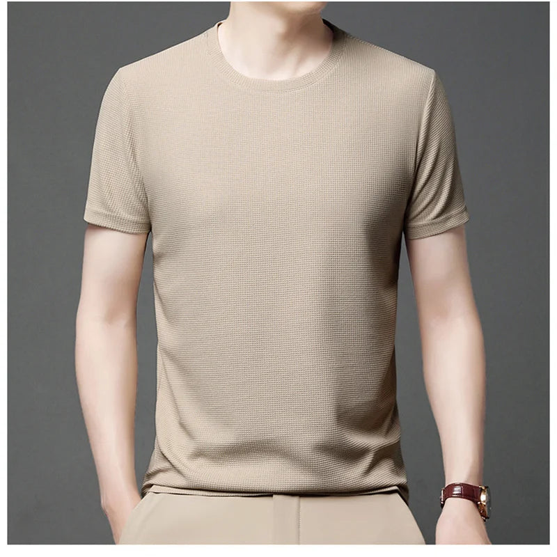 Men Fashion Waffle t-Shirt Round Neck
