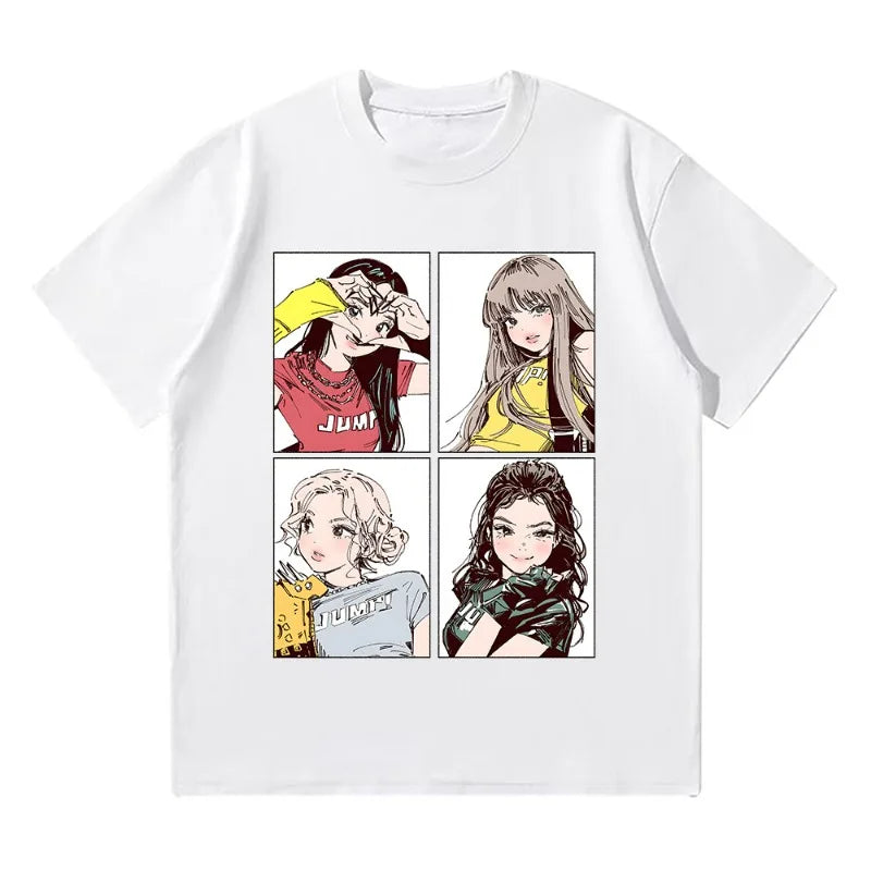 Kpop BP Jump 2025 Tees Pink Girls Band Clothing Adorable Anime Graphic T Shirts Summer High Quality Cotton Comfortable Y2K Tops