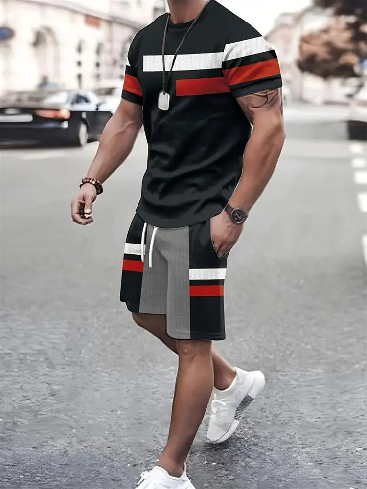 New summer men's sportswear short-sleeved T-shirt suit two-piece outdoor travel clothing oversized shorts training clothes