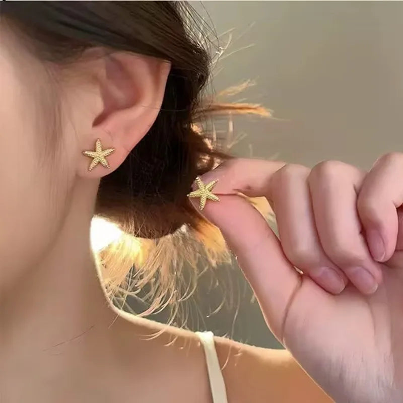 LATS Punk Metal Starfish Stud Earrings for