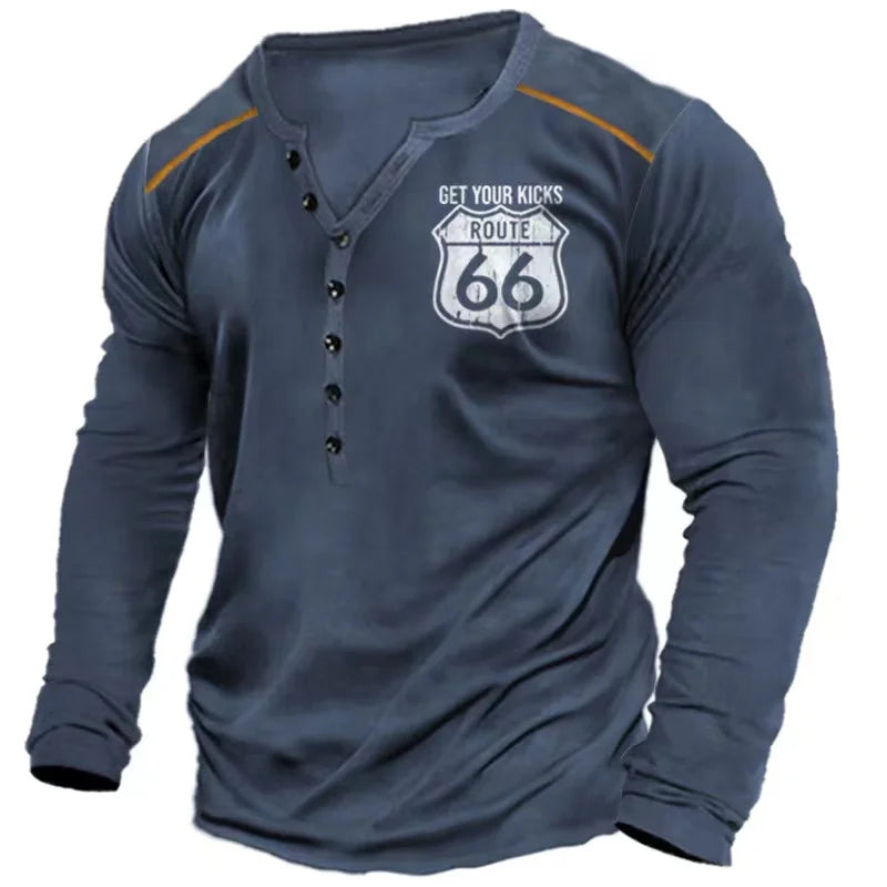Vintage Men's T Shirt Yellowstone National Park Long Sleeve Tee Usa Route 66 Letter Graphic T-Shirts Oversized Men Clothing Tops