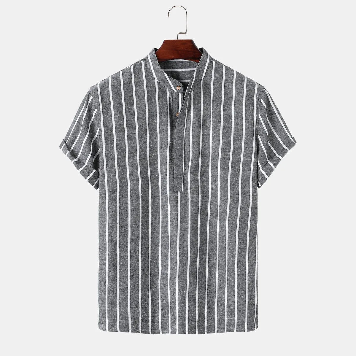 Men Fashion Striped Shirt Short Sleeve