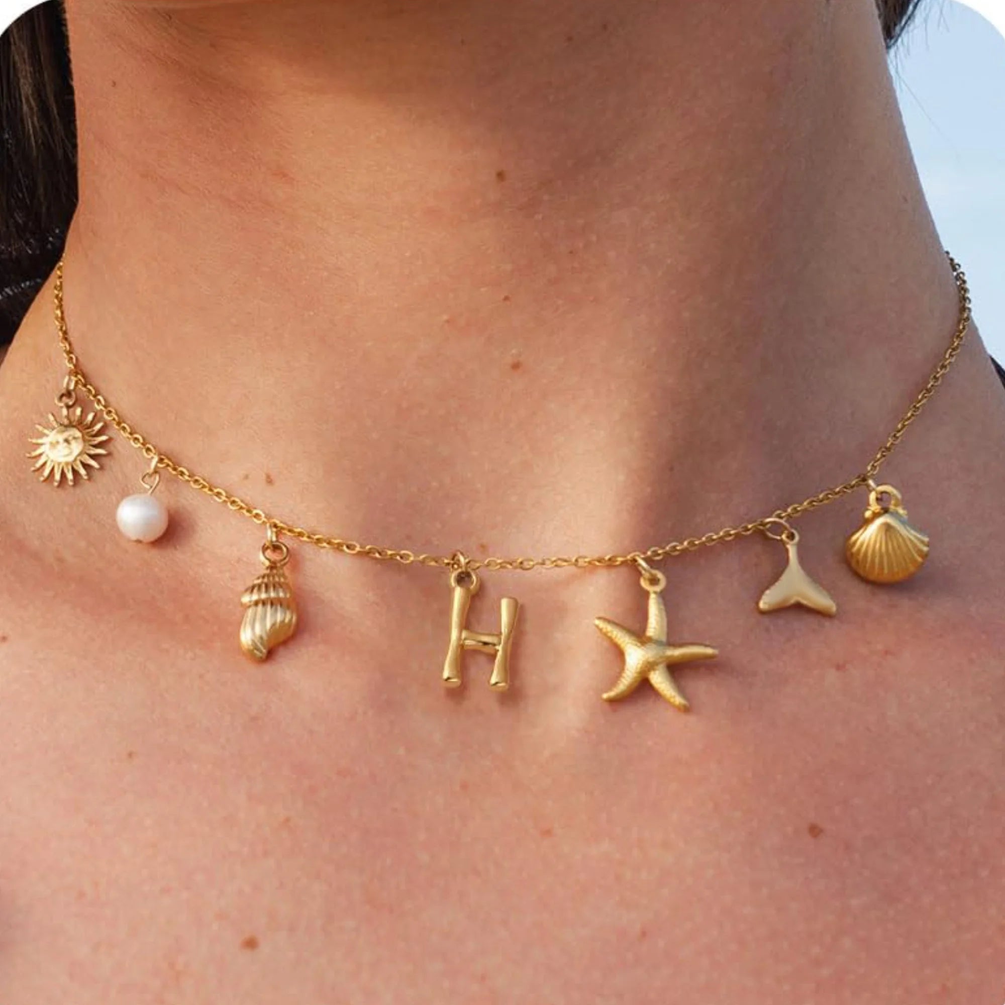 MHS.SUN Starfish Shell Initial Necklace