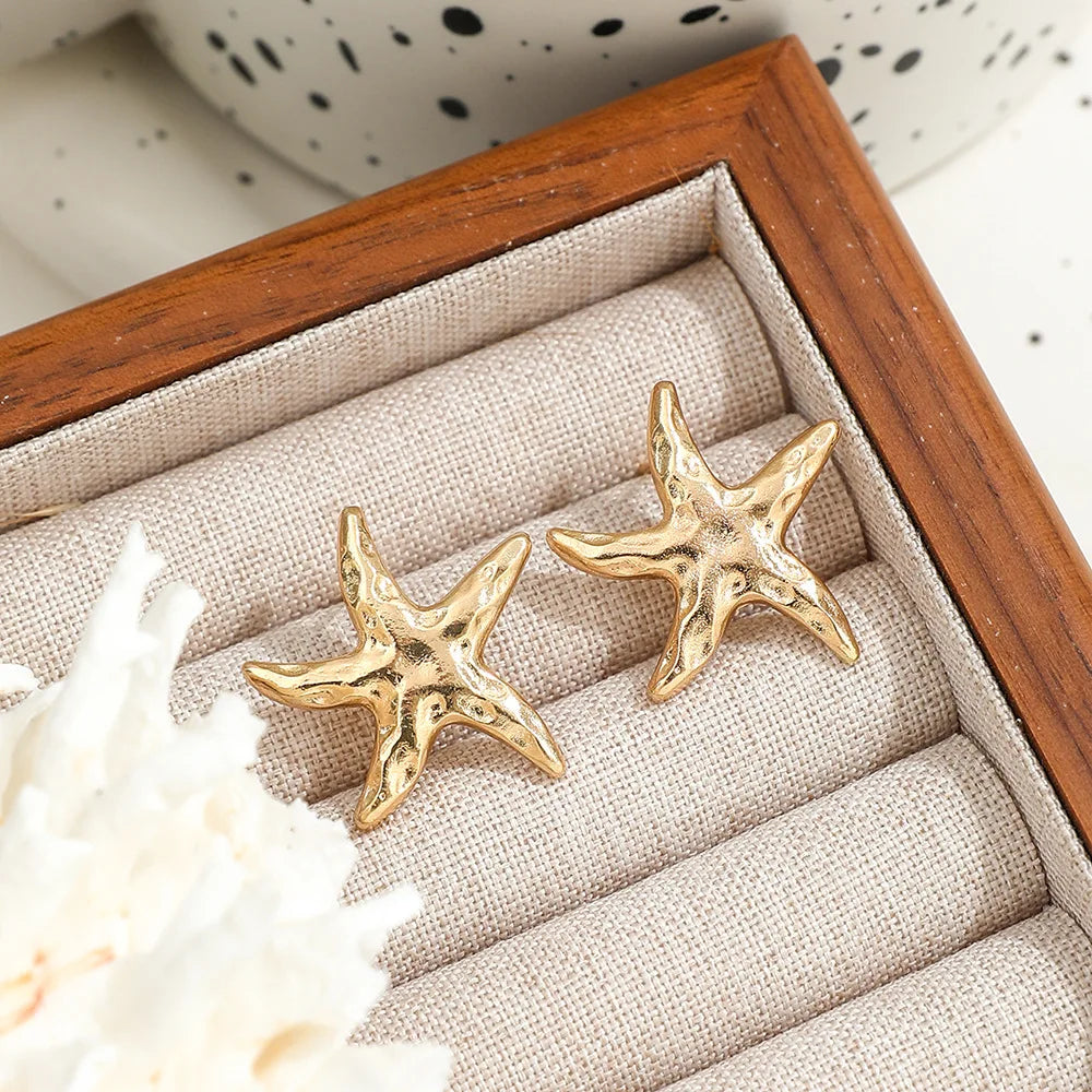 LATS Punk Metal Starfish Stud Earrings for