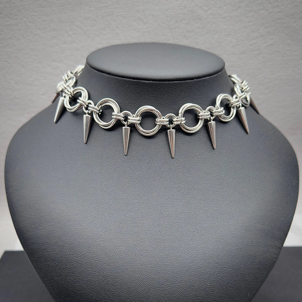 Goth Spiky Chainmail Choker Necklace