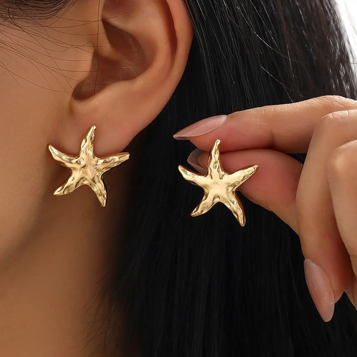 LATS Punk Metal Starfish Stud Earrings for