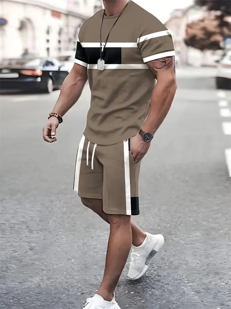 New summer men's sportswear short-sleeved T-shirt suit two-piece outdoor travel clothing oversized shorts training clothes