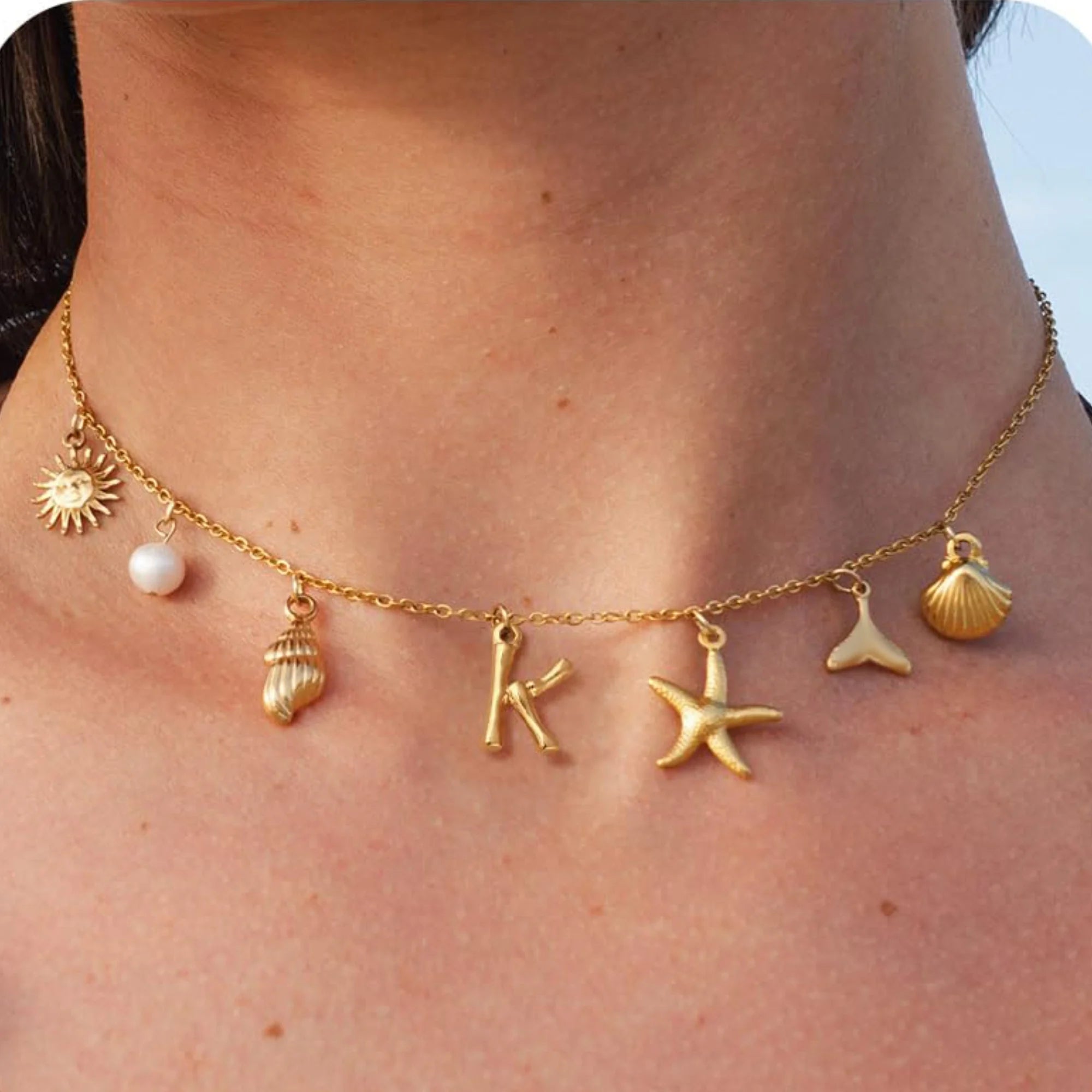 MHS.SUN Starfish Shell Initial Necklace