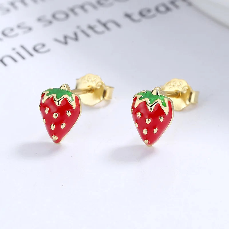 LATS Red Zircon Cherry Leaf Stud Earrings